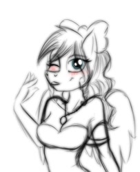 Size: 459x566 | Tagged: safe, artist:lil miss jay, oc, oc only, anthro, pegasus, blushing