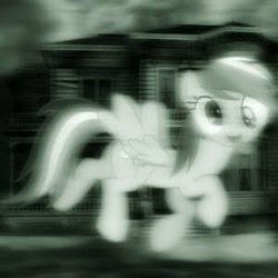 Size: 300x300 | Tagged: artist needed, source needed, safe, derpibooru import, rainbow dash, ghost pony, pegasus, pony, cute, derp, haunted house, silly, silly face, silly pony, solo