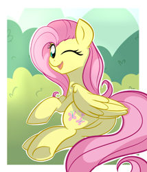 Size: 1200x1400 | Tagged: safe, artist:daydreamsyndrom, fluttershy, pegasus, pony, cute, explicit source, looking at you, plot, shyabetes, solo, underhoof, wink