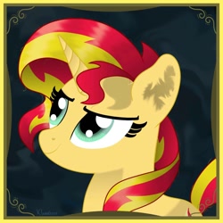 Size: 1080x1080 | Tagged: safe, artist:klonex1050art, sunset shimmer, pony, unicorn, female, frame, smiling, solo