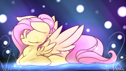 Size: 1920x1080 | Tagged: safe, artist:dshou, fluttershy, pegasus, pony, cute, prone, shyabetes, solo