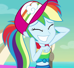 Size: 1190x1080 | Tagged: safe, derpibooru import, screencap, rainbow dash, better together, equestria girls, spring breakdown, clothes, cropped, cute, dashabetes, eyes closed, female, sleeveless, smiling, solo, tanktop