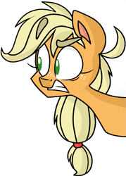 Size: 797x1112 | Tagged: safe, artist:strangiesleepy, applejack, earth pony, pony, blonde mane, female, mare, missing accessory, orange coat, solo