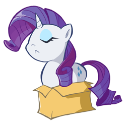 Size: 800x800 | Tagged: safe, artist:rvceric, rarity, pony, unicorn, :<, behaving like a cat, box, cute, eyes closed, fabulous, female, horn, if i fits i sits, mare, pony in a box, raribetes, raricat, simple background, solo, white background