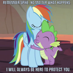 Size: 636x637 | Tagged: safe, derpibooru import, edit, edited screencap, editor:undeadponysoldier, screencap, rainbow dash, spike, dragon, pegasus, pony, shadow play, cropped, cute, female, hug, mare, spikelove