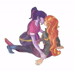 Size: 2048x1950 | Tagged: safe, artist:keeerooooo1, sci-twi, sunset shimmer, twilight sparkle, equestria girls, female, kissing, lesbian, scitwishimmer, shipping, sunsetsparkle