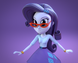 Size: 1280x1032 | Tagged: safe, artist:rare-fashions15, rarity, equestria girls, 3d, blender, clothes, cutie mark on clothes, female, glasses, purple background, simple background, skirt, smiling, solo