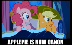 Size: 781x488 | Tagged: safe, screencap, applejack, pinkie pie, earth pony, pony, do princesses dream of magic sheep, applepie, discovery family logo, female, image macro, lesbian, meme, shipping