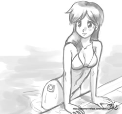 Size: 1280x1200 | Tagged: safe, artist:johnjoseco, shutterfly, human, bikini, clothes, cutie mark on human, grayscale, humanized, monochrome, swimsuit, tracy flash