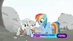 Size: 1920x1080 | Tagged: safe, derpibooru import, screencap, barley barrel, pickle barrel, rainbow dash, pegasus, pony, rainbow roadtrip, barrel twins, colt, discovery family logo, female, filly, male, siblings, twins