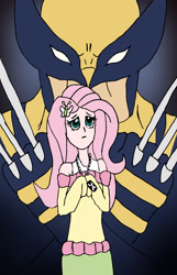 Size: 1580x2446 | Tagged: safe, artist:edcom02, fluttershy, human, equestria girls, claws, clothes, crossover, dog tags, logan, marvel, off shoulder, sweater, sweatershy, wolverine, x-men