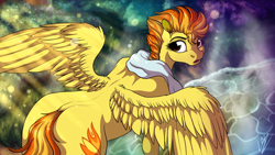 Size: 3840x2160 | Tagged: safe, artist:lupiarts, derpibooru import, spitfire, pegasus, pony, crepuscular rays, female, looking back, mare, solo, towel