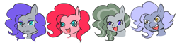 Size: 997x257 | Tagged: safe, artist:aikawa, limestone pie, marble pie, maud pie, pinkie pie, earth pony, pony, alternate hairstyle, pie sisters, pixiv