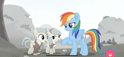 Size: 1792x828 | Tagged: safe, derpibooru import, screencap, barley barrel, pickle barrel, rainbow dash, pegasus, pony, rainbow roadtrip, barrel twins, cute, dashabetes, siblings, twins