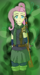 Size: 497x920 | Tagged: safe, artist:verbose, fluttershy, equestria girls, airsoft, cute, fanfic art, shooting for friendship, solo