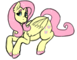 Size: 2366x1832 | Tagged: safe, artist:graffiti, fluttershy, pegasus, pony, colored hooves, ear fluff, eye shimmer, prone, solo