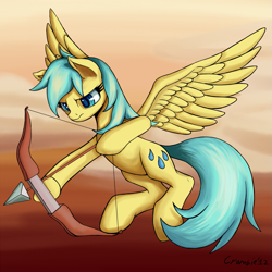 Size: 1023x1023 | Tagged: safe, artist:crombiettw, sunshower raindrops, archery, arrow, bow (weapon), bow and arrow, solo