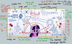 Size: 2000x1213 | Tagged: safe, edit, edited screencap, screencap, princess celestia, princess luna, twilight sparkle, twilight sparkle (alicorn), alicorn, pony, my little pony: the movie, :o, analysis, angle, angles, apple, arrow, aurora borealis, calculus, cupcake, cute, diagram, dry erase board, fancy mathematics, female, flower, food, golden ratio, heart, integral, magnetic field, mare, math, moon, music notes, open mouth, quantum mechanics, raised hoof, schrodinger equation, smiling, solo, spread wings, sticky note, sun, wings