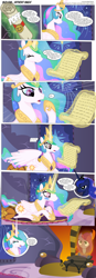 Size: 3300x9480 | Tagged: safe, artist:perfectblue97, pinkie pie, princess celestia, princess luna, twilight sparkle, alicorn, bear, earth pony, pony, comic:without magic, absurd resolution, blank flank, canterlot castle, comic, crying, earth pony twilight, fart, fart noise, fireplace, onomatopoeia, outhouse, pinkamena diane pie, scroll, sound effects