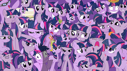 Size: 1366x768 | Tagged: safe, artist:rarity6195, derpibooru import, twilight sparkle, collage, multeity, solo, sparkle sparkle sparkle, vector, wallpaper