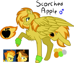 Size: 993x846 | Tagged: safe, artist:king-justin, derpibooru import, braeburn, spitfire, oc, oc:scorched apple, female, male, offspring, parent:braeburn, parent:spitfire, parents:spitburn, shipping, simple background, spitburn, straight, transparent background, wristband