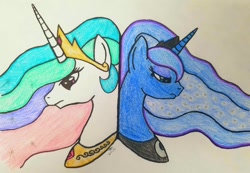 Size: 1024x710 | Tagged: safe, artist:emberpon3, princess celestia, princess luna, alicorn, pony, pencil, pencil drawing, traditional art