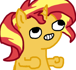 Size: 500x460 | Tagged: safe, artist:horseinduceddelirium, artist:nightwalkerwof, edit, sunset shimmer, anthro, pony, unicorn, female, fsjal, meme, ponified meme, simple background, smiling, solo, transparent background, wat