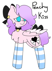 Size: 2112x2874 | Tagged: safe, artist:peachykissies, oc, oc only, oc:peachy kiss, pegasus, pony, blue eyes, bow, choker, clothes, cute, gradient mane, hair bow, long mane, pony town, short tail, shy, simple background, socks, solo, striped socks, tail bow, thigh highs, transparent background