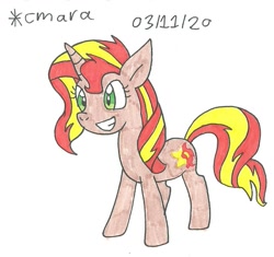 Size: 998x938 | Tagged: safe, artist:cmara, sunset shimmer, pony, unicorn, cute, female, grin, mare, shimmerbetes, simple background, smiling, solo, traditional art, white background