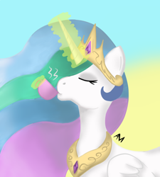 Size: 720x800 | Tagged: safe, artist:afterman, princess celestia, alicorn, pony, drinking, eyes closed, female, levitation, magic, mare, solo, telekinesis