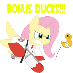 Size: 1024x1024 | Tagged: safe, artist:deaththeponyse, fluttershy, pegasus, pony, blood, bonus ducks, fluttermedic, medic, medishy, parody, team fortress 2, watermark