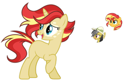 Size: 1024x646 | Tagged: safe, artist:sapphiretwinkle, daring do, sunset shimmer, oc, pony, unicorn, crack shipping, female, magical lesbian spawn, mare, offspring, parent:daring do, parent:sunset shimmer, shipping, simple background, transparent background