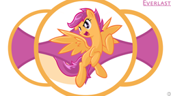 Size: 1920x1080 | Tagged: safe, artist:danmakuman, artist:omniscient-duck, derpibooru import, scootaloo, pony, circles, floating, solo, vector, wallpaper