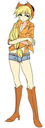 Size: 334x946 | Tagged: safe, artist:pasikon, applejack, cleavage, humanized, midriff