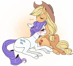 Size: 730x656 | Tagged: safe, artist:pasikon, applejack, rarity, earth pony, pony, unicorn, comforting, female, lesbian, mare, rarijack, shipping