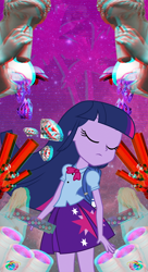 Size: 728x1336 | Tagged: safe, derpibooru import, twilight sparkle, equestria girls, bong, glitch, solo, space, vaporwave, wallpaper, webpunk