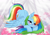 Size: 3465x2454 | Tagged: safe, alternate version, artist:rioshi, artist:sparkling_light, artist:starshade, derpibooru import, rainbow dash, pegasus, pony, alternate hairstyle, ass up, bed, bedroom eyes, blushing, cute, dashabetes, female, flower petals, long mane, looking at you, mare, never doubt blaa6 involvement, pretty, sexy, solo, stupid sexy rainbow dash, that bed with petals ych, wing fluff, wings, ych result