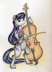 Size: 800x1098 | Tagged: safe, artist:qiisnii, octavia melody, earth pony, pony, bipedal, black mane, female, gray coat, mare, solo