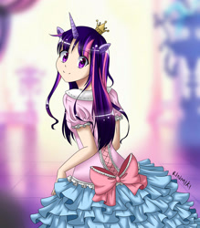 Size: 1400x1600 | Tagged: safe, artist:rinmiki, derpibooru import, twilight sparkle, twilight sparkle (alicorn), alicorn, human, clothes, dress, eared humanization, horned humanization, humanized, solo