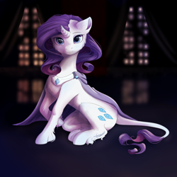 Size: 1024x1024 | Tagged: safe, artist:peachmayflower, rarity, classical unicorn, pony, unicorn, cape, clothes, curved horn, female, leonine tail, looking at you, mare, smiling, solo, unshorn fetlocks