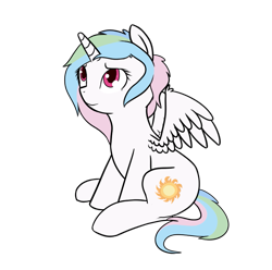 Size: 823x817 | Tagged: safe, artist:neuro, princess celestia, alicorn, pony, cute, female, looking up, mare, sitting, smiling, solo, spread wings, wings, younger