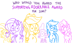 Size: 4779x2864 | Tagged: safe, artist:adorkabletwilightandfriends, derpibooru import, applejack, fluttershy, pinkie pie, rainbow dash, rarity, spike, dragon, earth pony, pegasus, pony, unicorn, comic:adorkable twilight and friends, adorkable, adorkable awards, best of 2019, cute, dork, humor, tongue out, vote