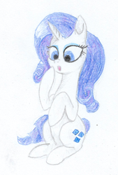 Size: 604x894 | Tagged: safe, artist:t72b, derpibooru exclusive, rarity, pony, unicorn, raised hoof, simple background, sitting, solo, traditional art