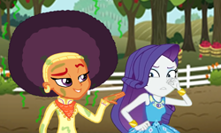 Size: 2500x1500 | Tagged: safe, artist:ktd1993, artist:zutheskunk edits, edit, rarity, saffron masala, equestria girls, afro, equestria girls-ified, female, lesbian, raffron, shipping, smelly