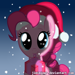 Size: 3000x3000 | Tagged: safe, artist:jimimipwr, pinkie pie, earth pony, pony, christmas, gft, hat, santa hat, snow, snowfall, solo