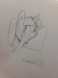 Size: 600x800 | Tagged: safe, artist:katiecandraw, derpibooru import, twilight sparkle, monochrome, sketch, solo, traditional art