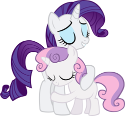 Size: 4467x4169 | Tagged: safe, artist:ironm17, rarity, sweetie belle, pony, unicorn, for whom the sweetie belle toils, absurd resolution, eyes closed, eyeshadow, female, grin, hug, makeup, simple background, sisters, smiling, transparent background, vector