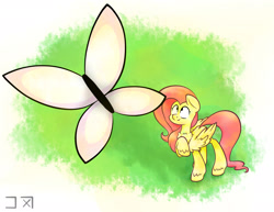 Size: 2200x1700 | Tagged: safe, artist:dulcepanque, fluttershy, butterfly, pegasus, pony, abstract background, folded wings, hooves to the chest, looking up, raised hoof, solo, standing