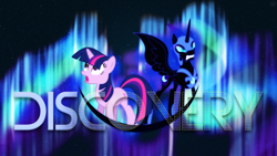 Size: 1920x1080 | Tagged: safe, artist:kysss90, artist:spltfyre, artist:zutheskunk edits, derpibooru import, nightmare moon, twilight sparkle, shocked, space, vector, wallpaper