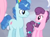 Size: 306x224 | Tagged: safe, derpibooru import, screencap, fluttershy, night glider, party favor, rainbow dash, sugar belle, earth pony, pegasus, pony, unicorn, season 5, the cutie map, before sugarmac, cropped, duo focus, looking at each other, offscreen character, shipping fuel